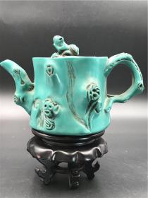 一口价古董民国纯手工制作仿绿松石雕刻松鼠茶壶手把壶买家自鉴特价包邮