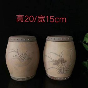 手工雕刻紫砂茶叶一对