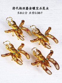 铜鎏金掐丝镶嵌宝石昆虫摆件x