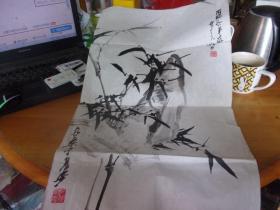 西安画家张长乐先生的国画--竹石图--有上款见图--品如图.保真!