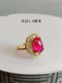 漂亮的天然红宝石镶钻女士K金戒指·