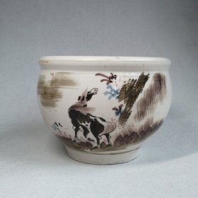 真品古董古瓷器收藏品 民国釉下彩千里马文房卷缸全品 醴陵窑瓷包老