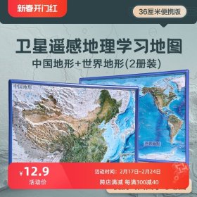 新版共2张中国和世界地形图 3d立体凹凸地图挂图 36*25.5cm卫星遥感影像图浮雕地理地形 初高中学生教学家用墙贴 北斗童书出版社