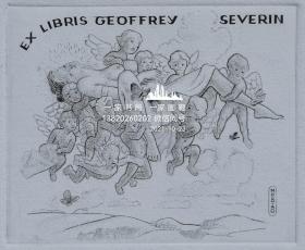 ◤ 塞维林（Mark Severin）作品◥比利时铜版人体藏书票——《丘比特运送爱神》 花押 编号492