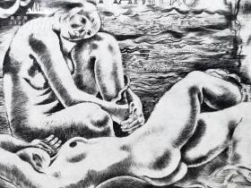 “著名奥地利艺术家”芬格斯坦（Michel Fingesten）蚀刻人体藏书票—《三裸女》 编号420 经典作品1937年