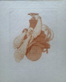 “奥地利风月大师”拜劳斯（Franz von BAYROS）腐蚀凹版藏书票 —《裸女与孔雀》