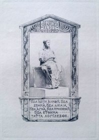 “美国藏书票黄金时期五大家”— 史密斯（Sidney L. Smith）铜版藏书票 CHARLES ELIOT GOODSPEED 1915 怀旧作品 水印纸