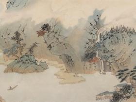 崔守峰 春江泛舟图137.2×34.7cm
适合内框 177×48.6cm