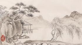 廖修伟 溪山无尽图 136.9×16.9cm
适合画框 194.4×27.3cm