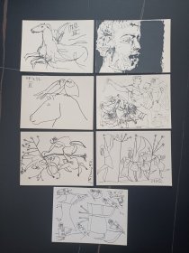 picasso   毕加索 明信片7张  战争与和平素描  法国毕加索博物馆 1970年