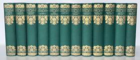 The Novels of the Sisters Brontë 《勃朗特三姐妹小说集》十二卷全，内含《夏洛蒂·勃朗特传》，带书衣，1924年初版，布面精装，烫金书籍，毛边本（两面毛边）有几本毛边未裁，木纹纸印制，好纸印刷，内含60多幅精美插图。