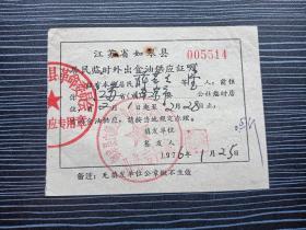 1976年-江苏省如皋县-居民临时外出食油供应证