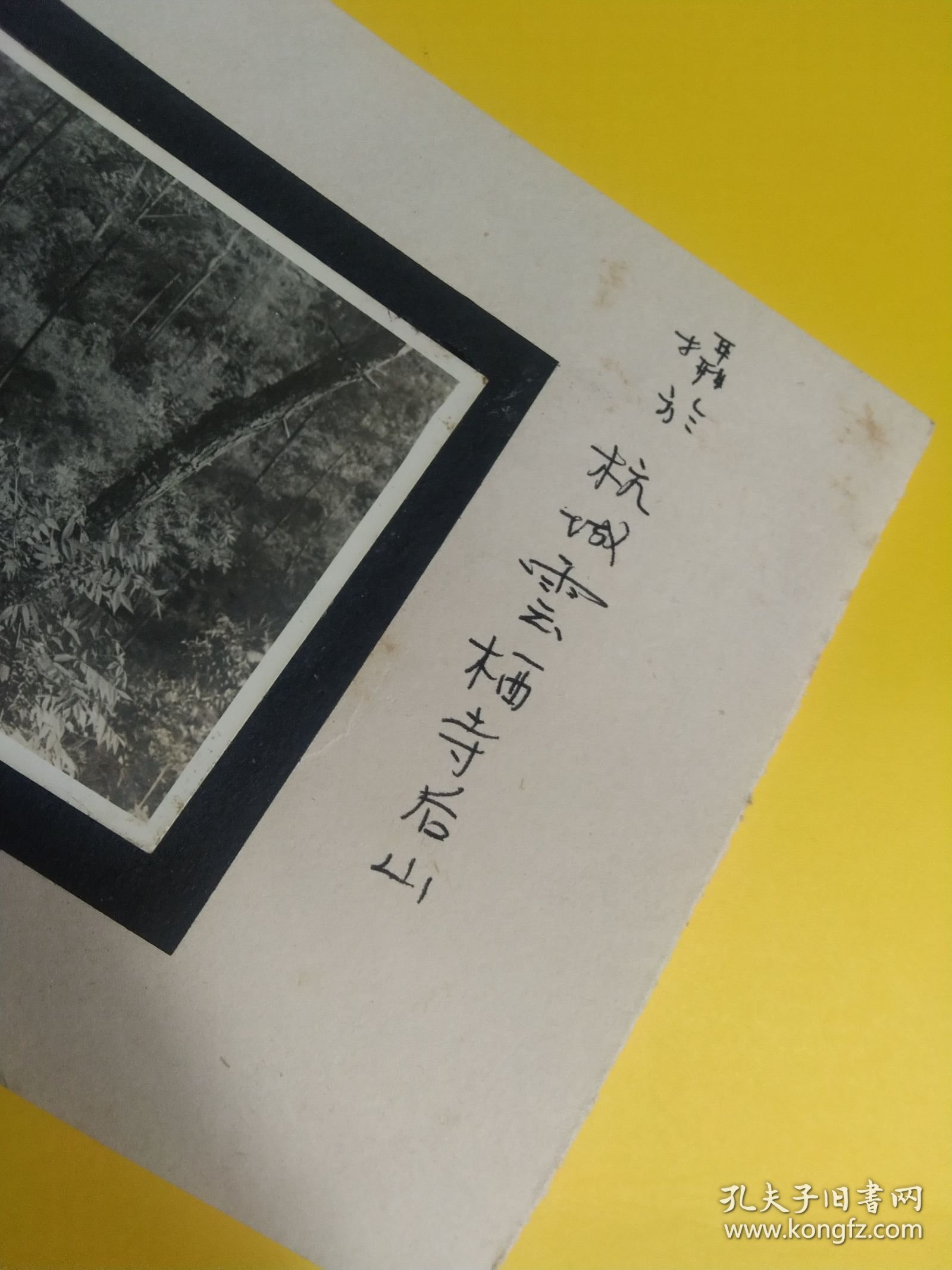民国老照片一张，摄于杭城云栖寺后山，1933年，底卡纸为后人所裱托，其中原照尺寸 9 x 6 cm