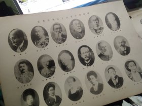 老照片（印刷品）一大张，明治大正时期医学界名人和女教育家群像，有日本医科大学前身的创立者长谷川泰，日本传染病研究所所长北里柴三郎和东大医学院教授青山胤通，日本外科学先驱佐藤进等，实践女学校创办人下田歌子和嘉悦孝子，税所敦子，被誉为“日本的南丁格尔”的奥村五百子等