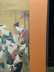 买满就送 ，书刊资料剪贴，浮世绘名作一幅，江户名画家胜川春章的《竹林七女图》，描绘了风彩不同的七位女子