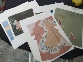 买满就送，画片， 日本染织名家由水十久的作品图案五张，鞠戏图等