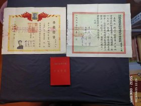 一个人的藏品——大学毕业证书，干部毕业证书，奖状——如图