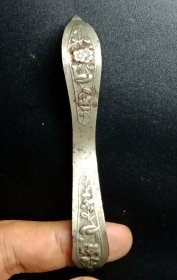 清代.花卉双尖老银簪.