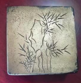 原生态竹石图 正方形铜墨盒