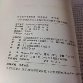 注册安全工程师2019教材化工安全专业实务全国中级注册安全工程师职业资格考试辅导教材2019版