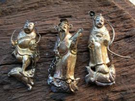 弥勒等人物银帽花一些 真品古玩古董 民国老银器物收藏 包老保真