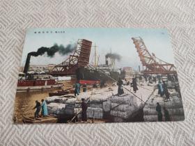 天津老明信片，30年代万国桥开桥，轮船和棉花船通过