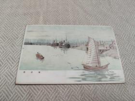 天津老明信片，塘沽港，水彩画，滨海兴趣