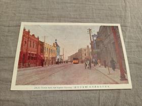 天津老明信片，1920年年代旭街双龙洋行，大公报馆，四面钟，今和平路
