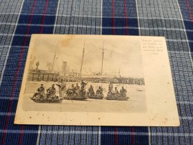 天津老明信片,清末德军在俄军占领的大沽船坞旁的海河冰橇上，塘沽