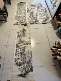 清代画家杨荫沼精品山水四条屏，原装旧裱，详情见图，包老保真。