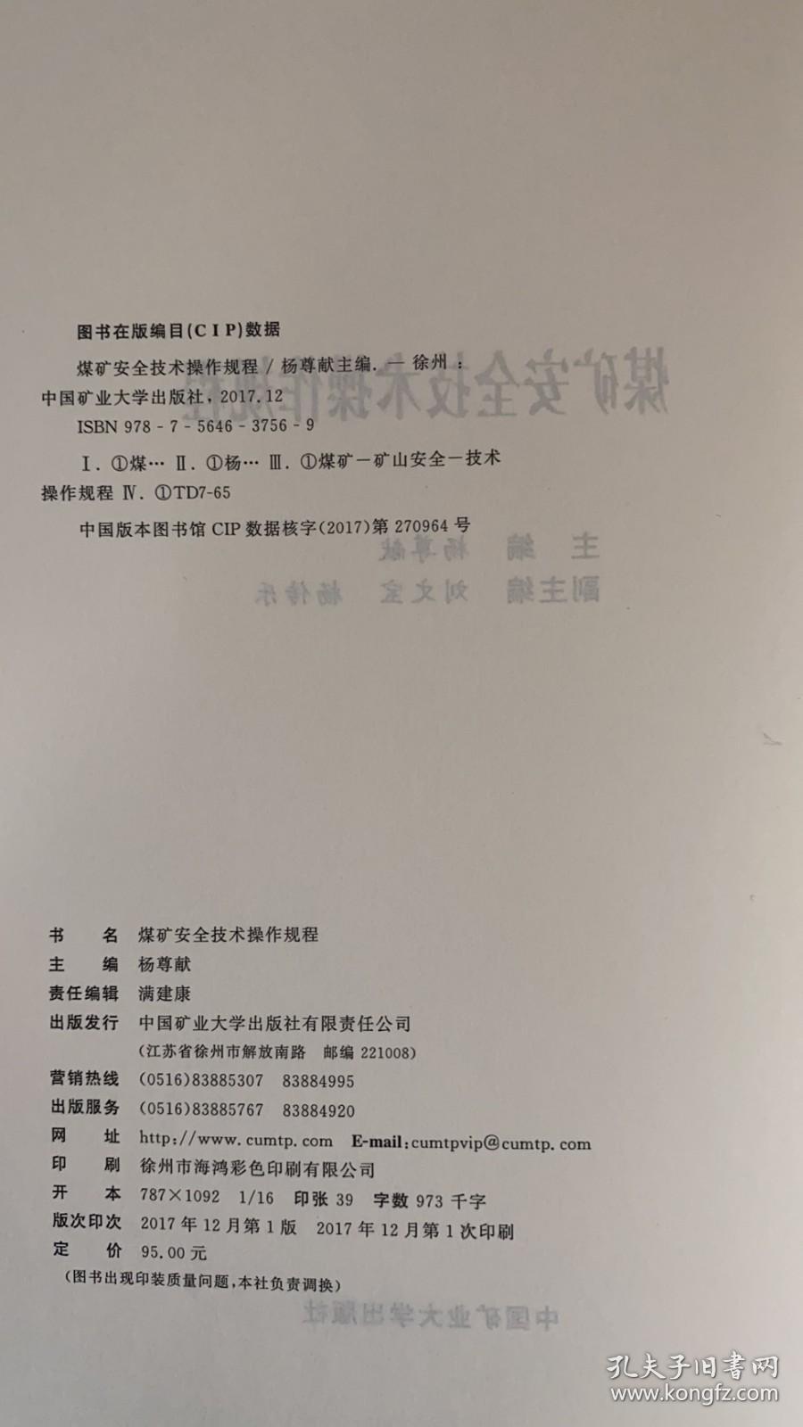 煤矿安全技术操作规程 杨尊献 含井工 露天采煤 掘进 机电运输等 矿山安全技术操作规范书籍