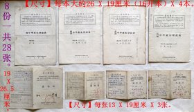 学校学生原始老档案原件：《70年代山东省济南市“初高中毕业生登记表”各类手写老档案、小学“通知书”》8份一共28张（印有毛主席语录、最高指示）.。