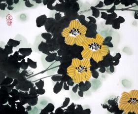 河南省书画院院长◆李运江《2014年繪●花鸟画》锦綾原裱镜心◆当代辽宁省籍手绘名人字画◆