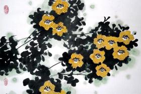 河南省书画院院长◆李运江《2014年繪●花鸟画》锦綾原裱镜心◆当代辽宁省籍手绘名人字画◆