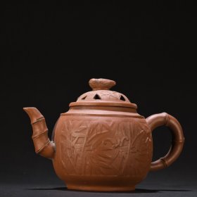 旧藏 原矿紫砂祝福纹茶壶