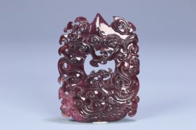 清代 宫廷 天然老碧玺云龙纹鸡心配佩，