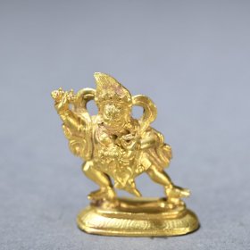 藏传 铜鎏金护法神像