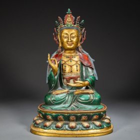 旧藏  铜彩绘观音菩萨造像