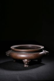 旧藏“大明宣德年制”款 铜制双狮耳三足炉