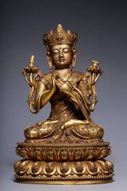 清代，铜鎏金文殊菩萨造像