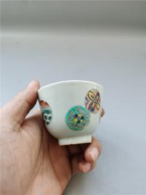 光绪粉彩皮球花杯 包老   盘碗罐缸瓶壶炉盒笔筒烟缸笔筒盖缸