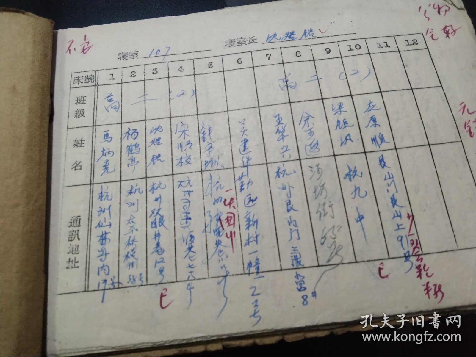 杭州第九中学，杭九中（原树范中学）1964年住校生名册  32页