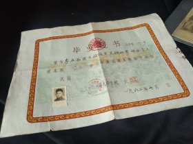 杭九中高中毕业证书 有相片，1962年，校长丁近民印