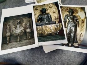 买满就送 法隆寺观音菩萨立像 蟹满寺释迦如来坐像，月光菩萨日光菩萨像，这是来自一本日本大画集內的四张彩页（+，两张文字解说）