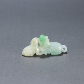 旧藏 翡翠子母兽雕件