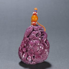 旧藏 红宝石凤纹花纹雕件
