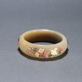 旧藏 和田黄玉嵌百宝花纹手镯