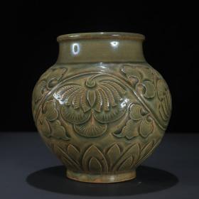旧藏 耀州窑 花卉纹 罐。