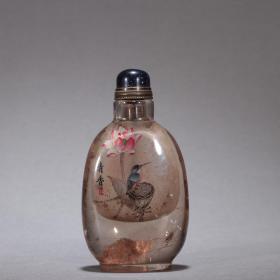 旧藏-朱占元作水晶内画“清香”鼻烟壶。