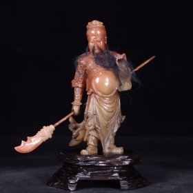 回流：老寿山芙蓉石雕关公摆件。